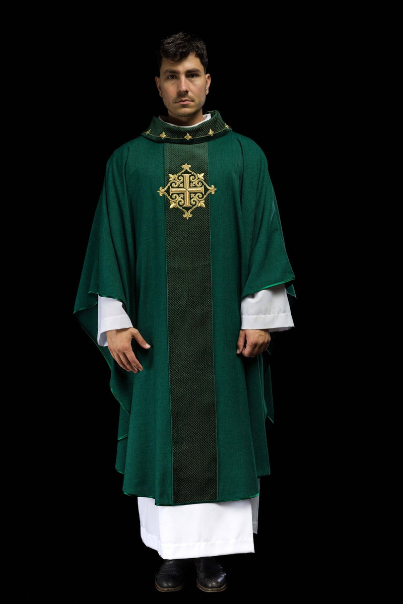 Ornat haftowany zielony, aksamit, symbol krzyża (H209) - Ornaty zielone - zdjęcie 2