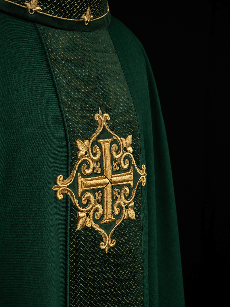 Ornat haftowany zielony, aksamit, symbol krzyża (H209) - Ornaty zielone - zdjęcie 3