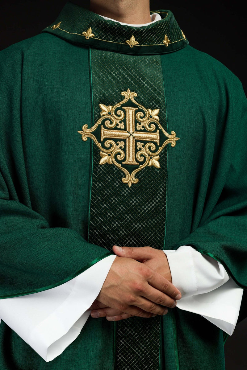 Ornat haftowany zielony, aksamit, symbol krzyża (H209) - Ornaty zielone - zdjęcie 5