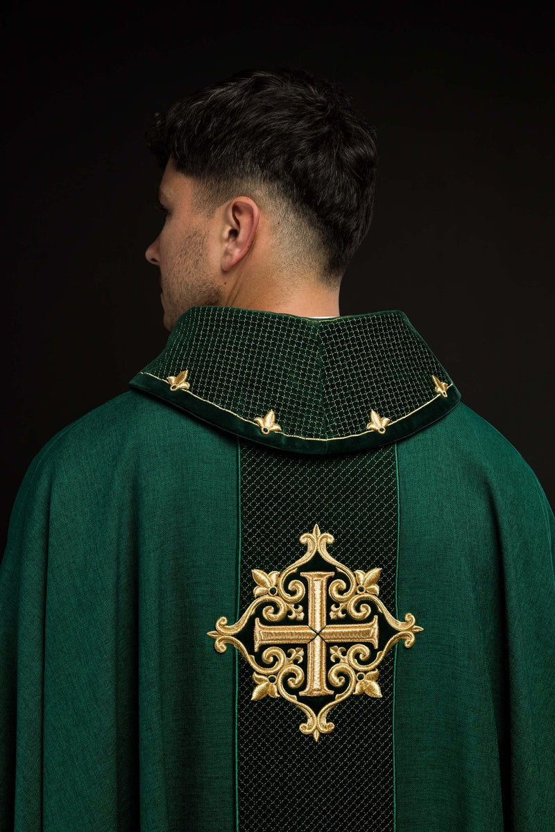 Ornat haftowany zielony, aksamit, symbol krzyża (H209) - Ornaty zielone - zdjęcie 7
