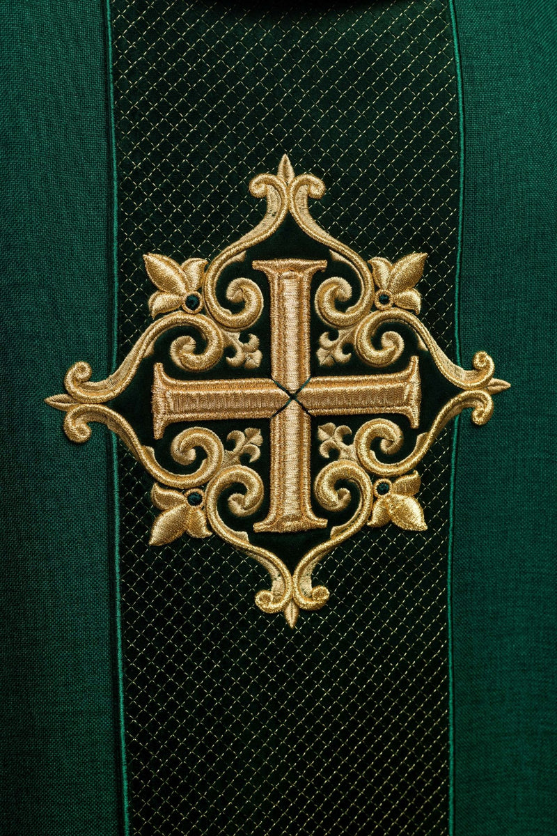 Ornat haftowany zielony, aksamit, symbol krzyża (H209) - Ornaty zielone - zdjęcie 8