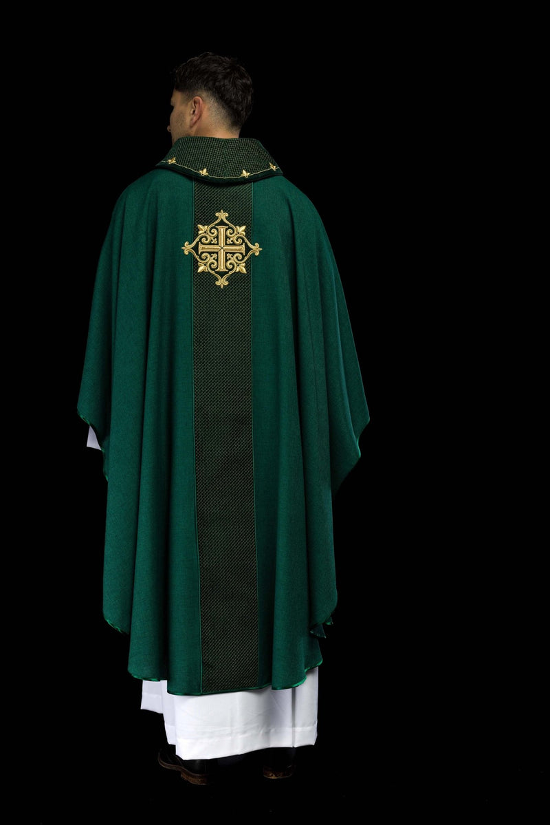 Ornat haftowany zielony, aksamit, symbol krzyża (H209) - Ornaty zielone - zdjęcie 9