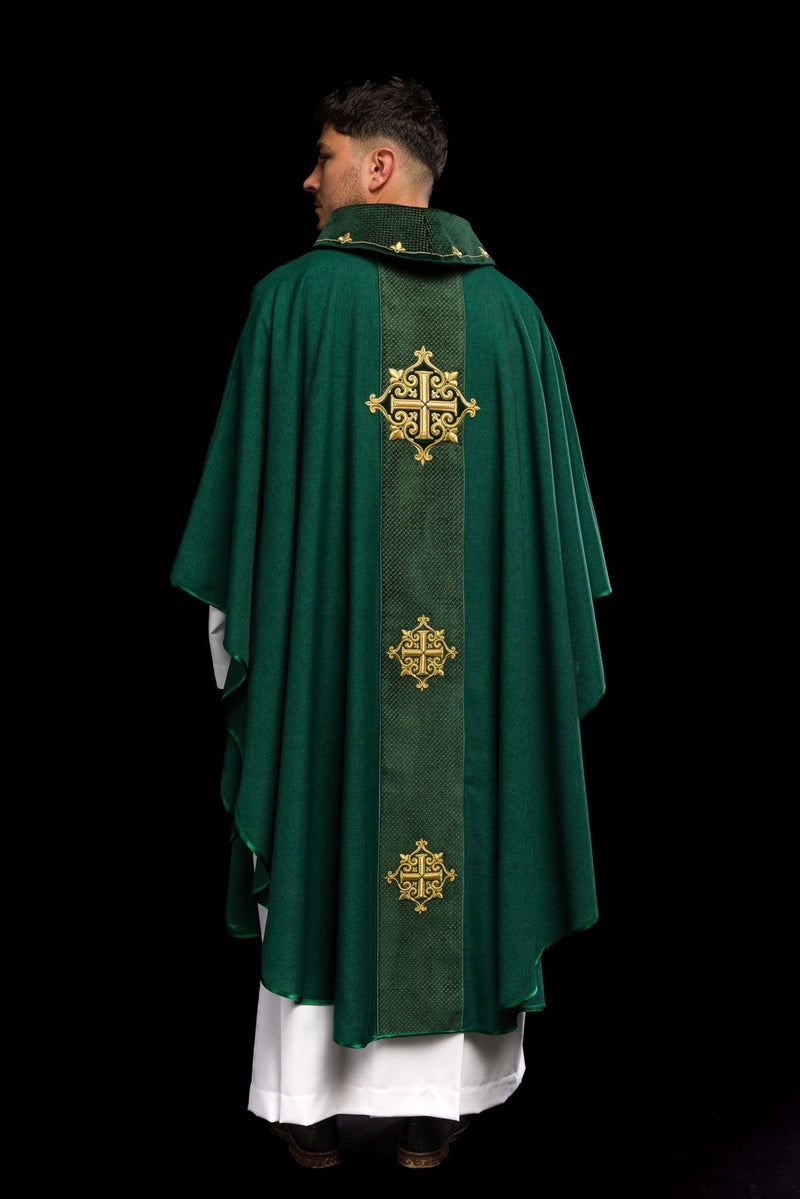 Ornat haftowany zielony, pas aksamit, symbol krzyży (H213) - Ornaty zielone - zdjęcie 6