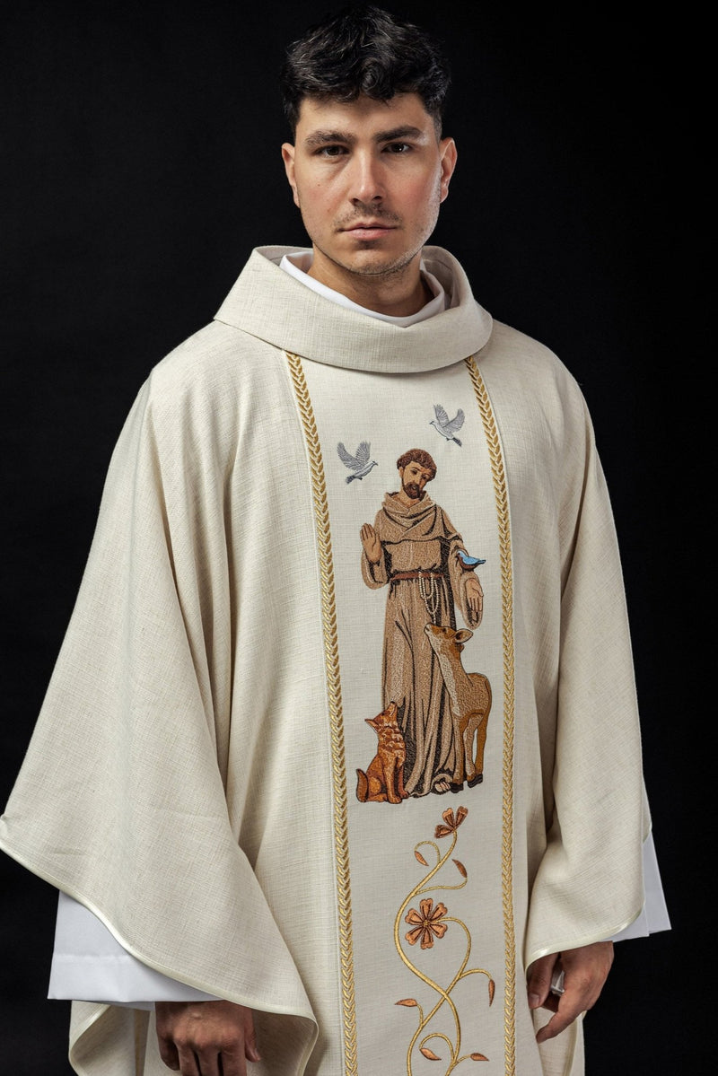 Ornat z haftowanym wizerunkiem Świętego Franciszka (112H) - Ornaty z wizerunkiem świętych