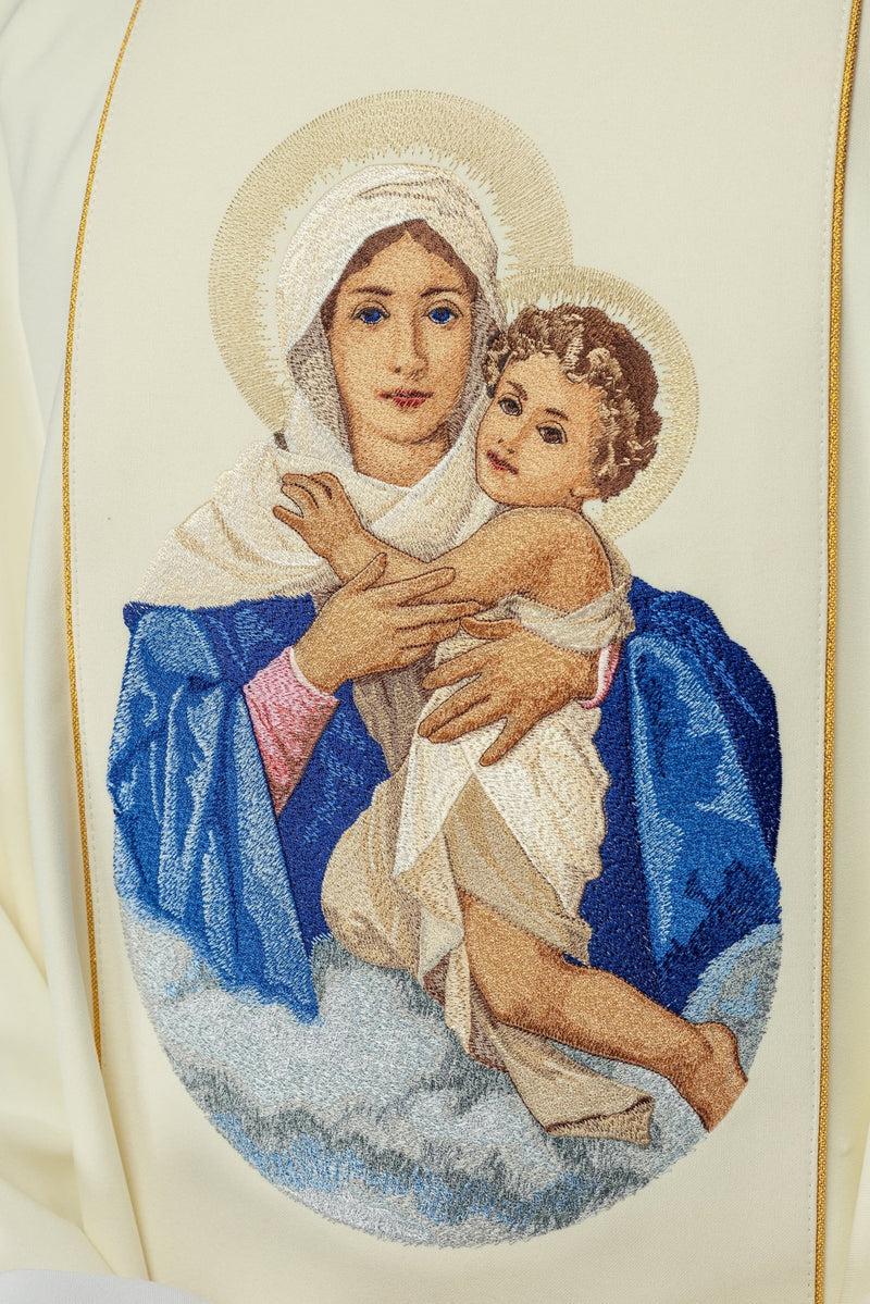 Ornat z haftowanym wizerunkiem Matki Bożej z Dzieciątkiem (119H) - Ornaty Maryjne - zdjęcie 3
