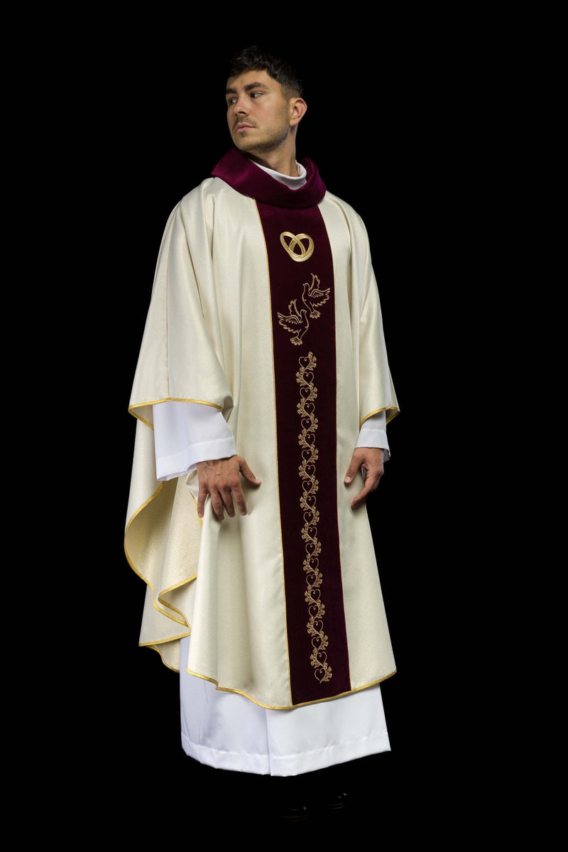 Ornat haftowany ślubny, pas aksamitny, bordowy (123H) - Ornaty ślubne - zdjęcie 8