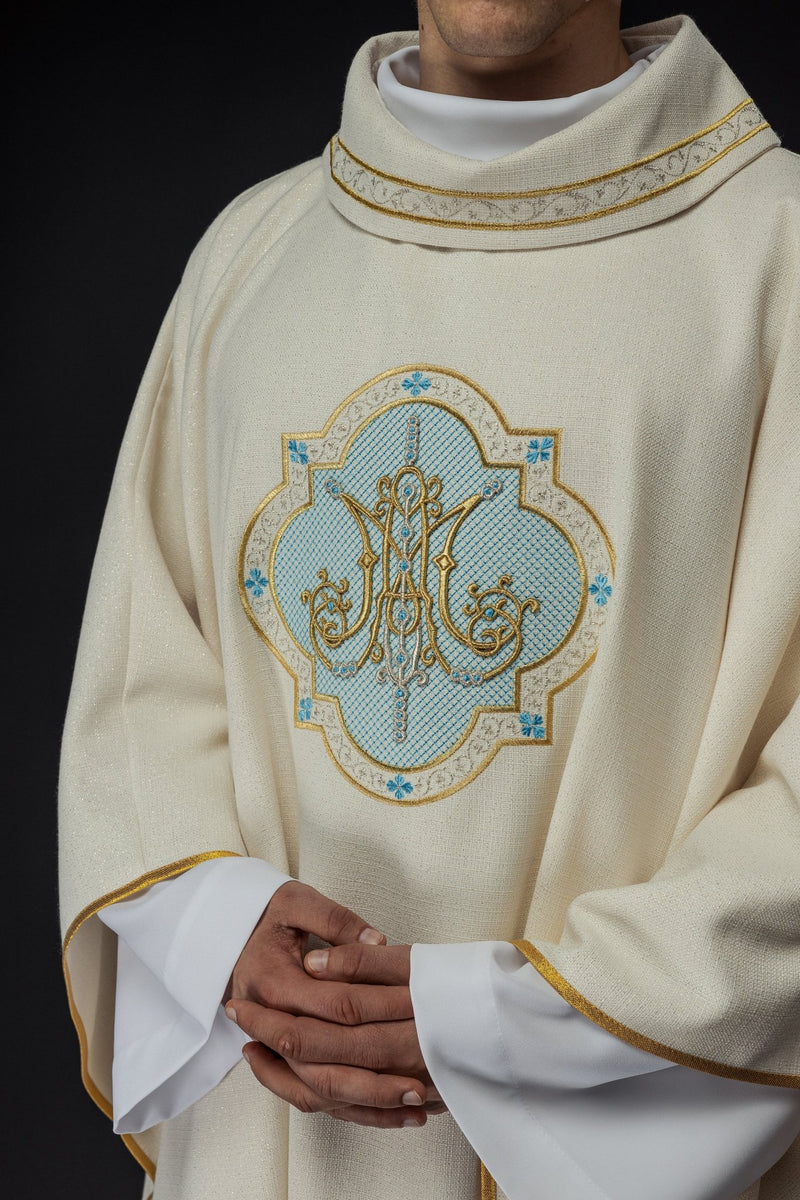 Ornat haftowany z motywem Maryjnym - ecru (128H) - Ornaty Maryjne
