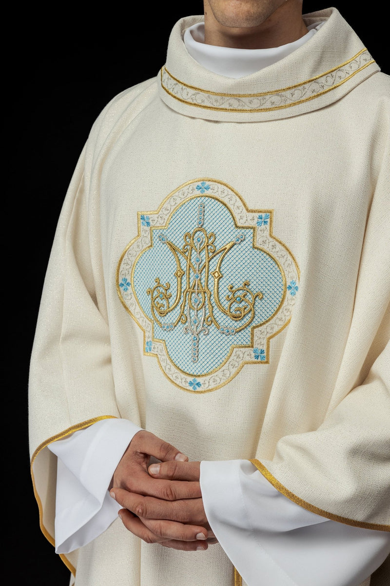Ornat haftowany z motywem Maryjnym - ecru (128H) - Ornaty Maryjne - zdjęcie 3