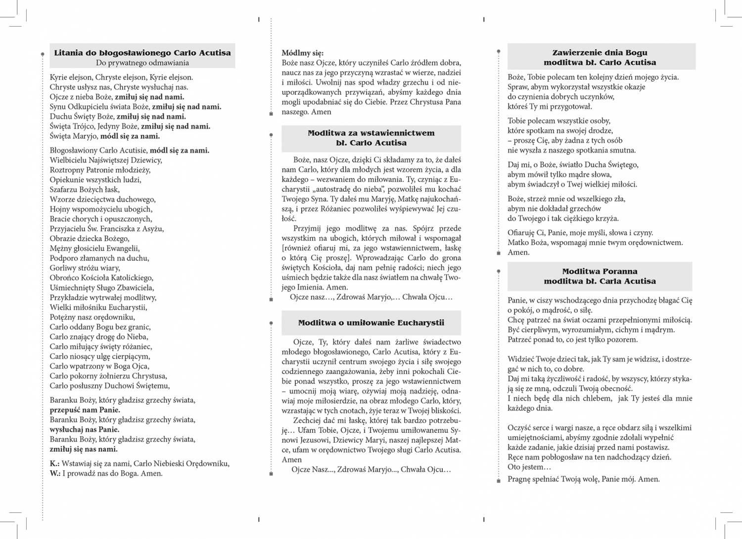 Litania i Modlitwy do Bł. Carlo Acutis - 1 sztuka - Folder religijny - zdjęcie 2