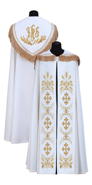 Kapa biała haftowana - KAPY LITURGICZNE - Nowość