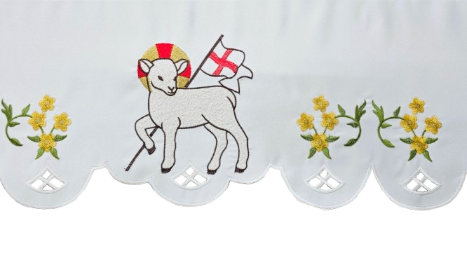 Obrus ołtarzowy wielkanocny, haftowany Baranek Boży (244) - OBRUSY OŁTARZOWE - Nowość