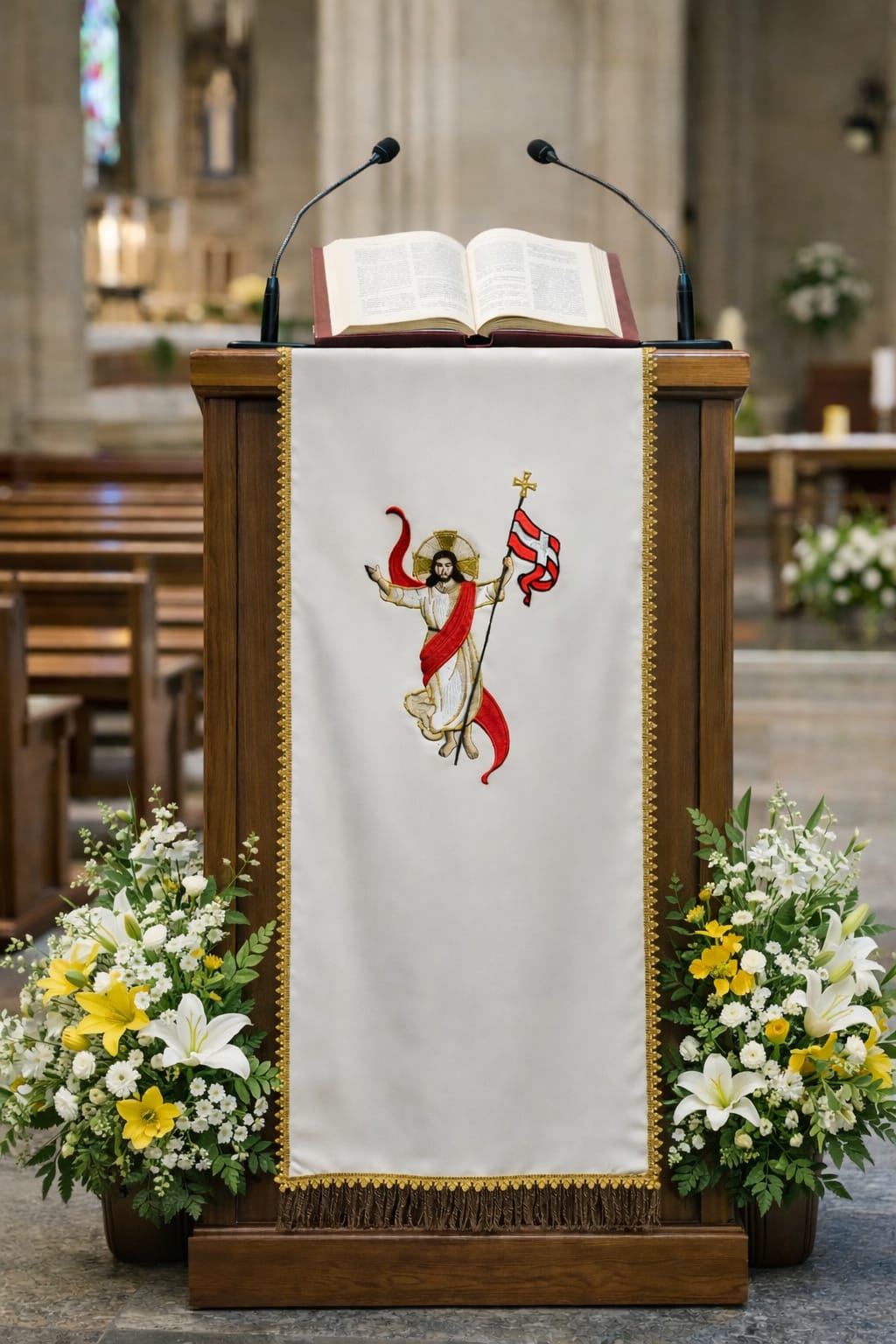 Lektorium wielkanocne białe - Chrystus Zmartwychwstały 160cm x 60 cm - LEKTORIA - Nowość