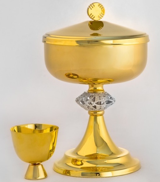 Puszka pod dwiema postaciami - koncelebra, mosiężna, pozłacana 23 cm - PUSZKI MSZALNE - Nowość
