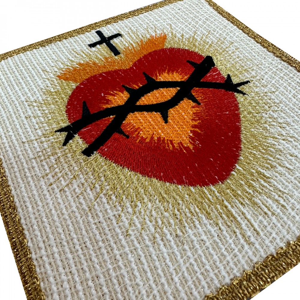 Palka Serce Jezusa - kolor ecru w złote wzory - kolor złoty - zdjęcie 2