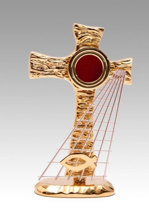 Relikwiarz mosiężny w kształcie krzyża - 19 cm - RELIKWIARZE