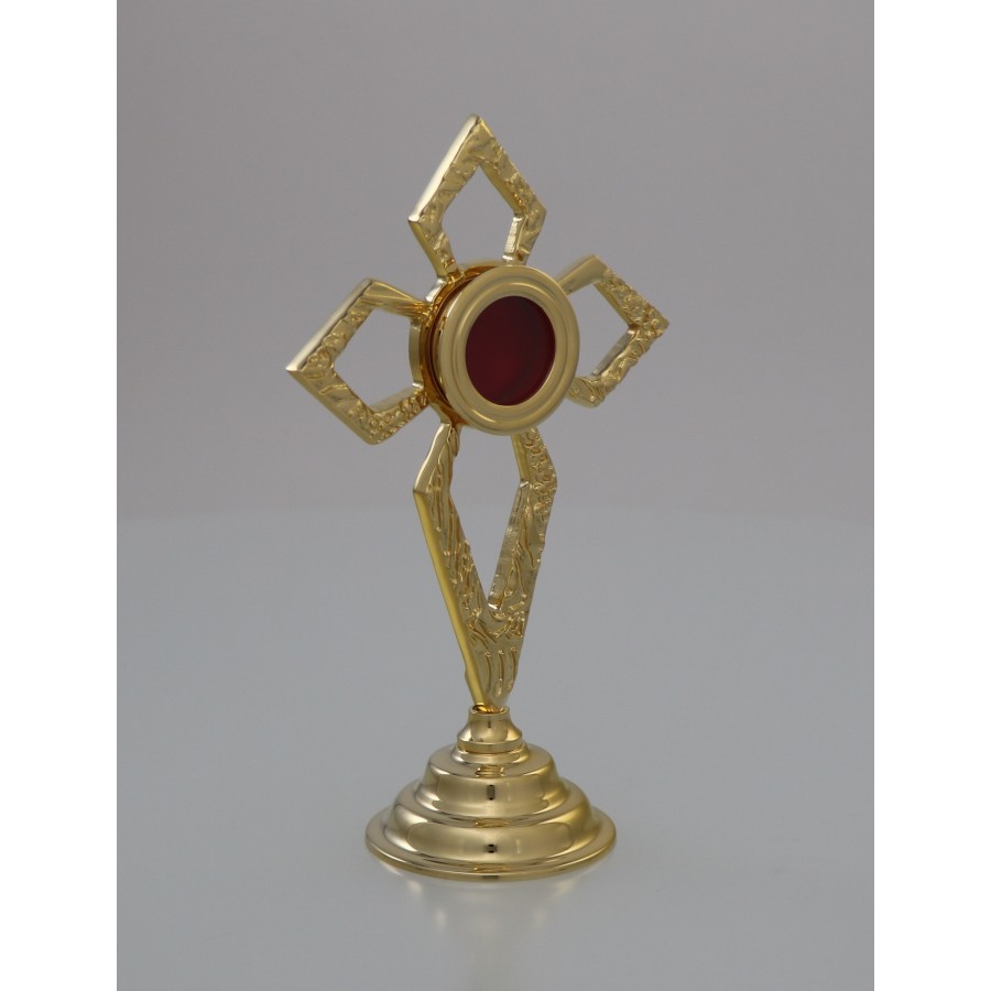 Relikwiarz mosiężny w kształcie krzyża - 19 cm - RELIKWIARZE