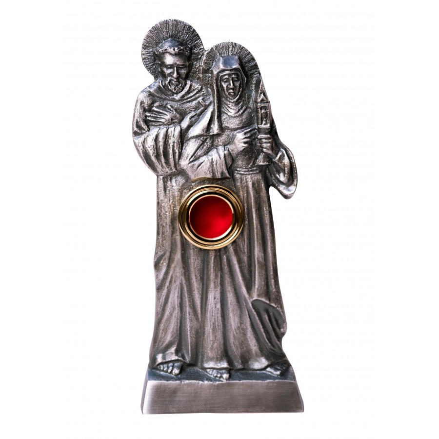 Złocony relikwiarz mosiężny 24 cm - Postać św. Franciszek i św. Klara - RELIKWIARZE