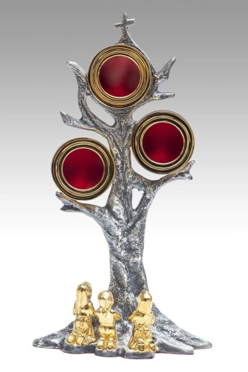 Relikwiarz mosiężny Fatima (na 3 relikwie) - wys. 27 cm - RELIKWIARZE
