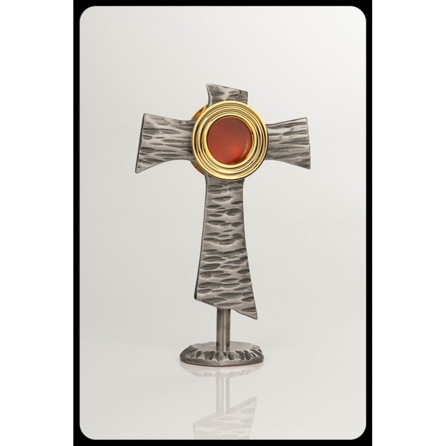 Relikwiarz mosiężny w kształcie franciszkańskiego symbolu. Dostępny w trzech kolorach - wys. 20 cm - RELIKWIARZE - zdjęcie 4