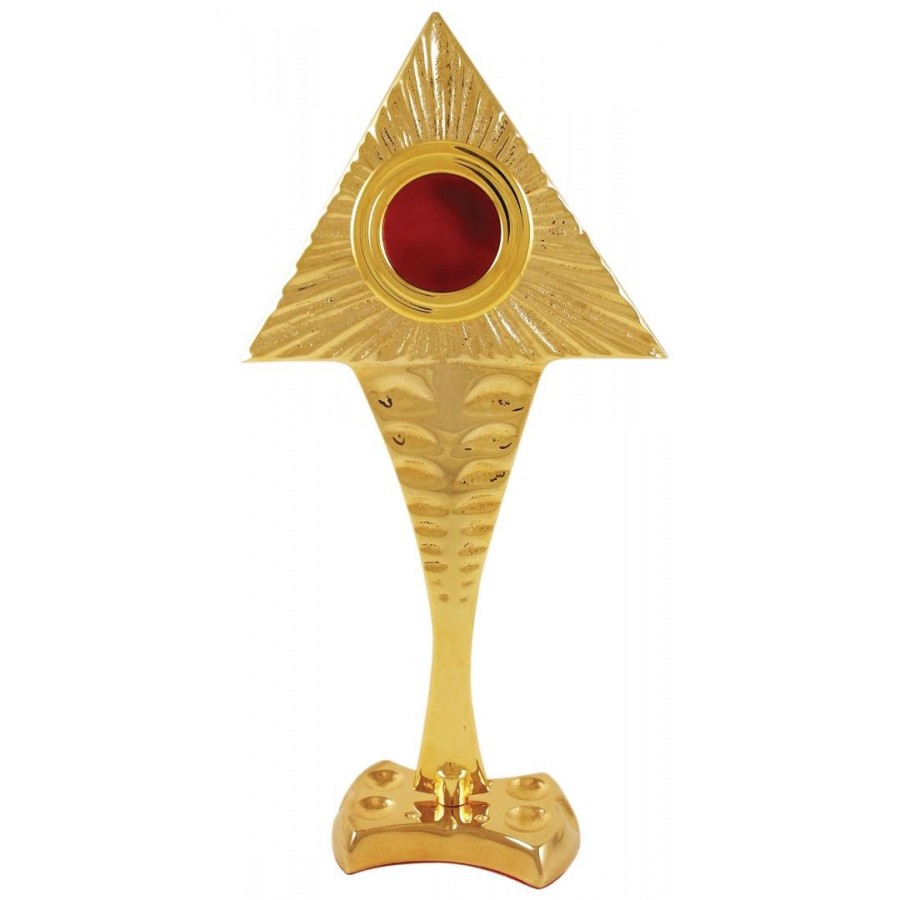 Złocony relikwiarz mosiężny w symbolice oka opatrzności - wys. 25 cm - RELIKWIARZE