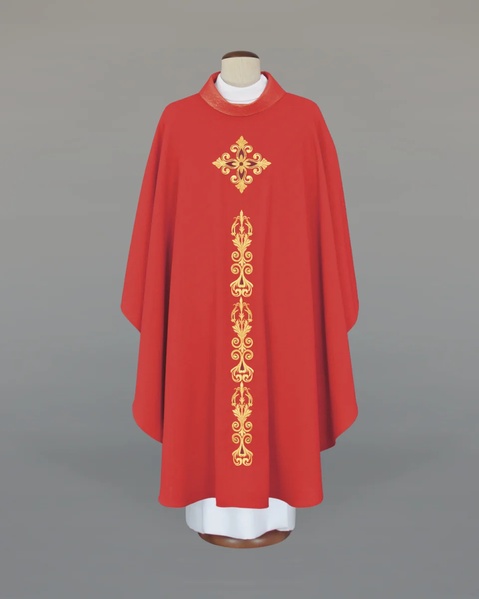 Ornat haftowany czerwony - krzyż - Ornaty czerwone - Nowość
