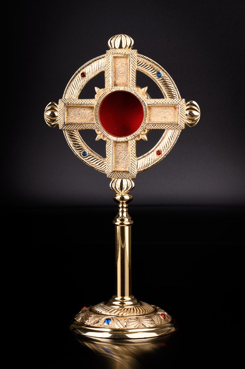 Relikwiarz z kamieniami szlachetnymi, pozłacany - 32 cm - RELIKWIARZE - zdjęcie 2