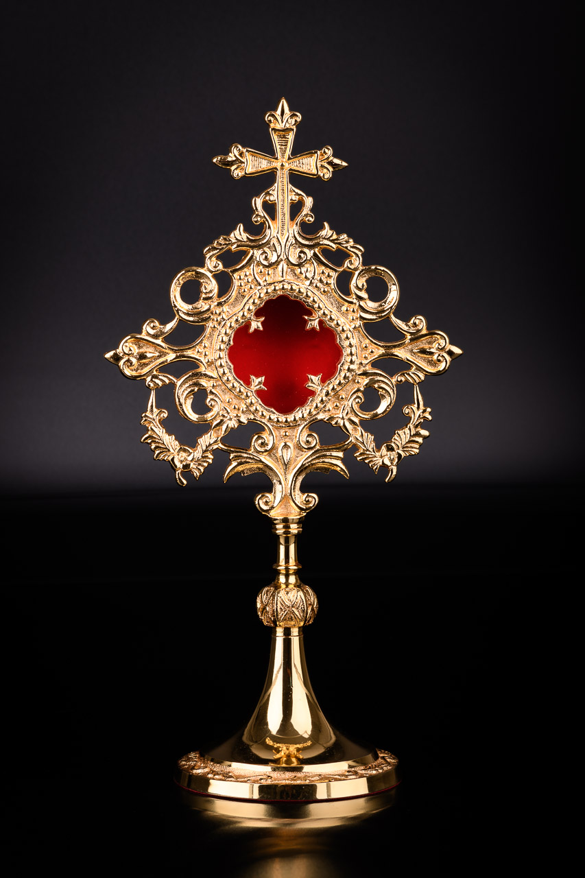 Relikwiarz z kamieniami szlachetnymi, pozłacany - 34 cm - RELIKWIARZE - zdjęcie 2