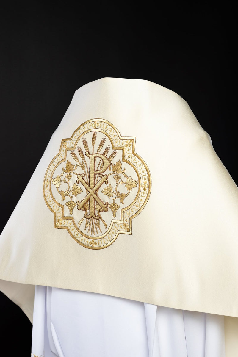 Welon liturgiczny haftowany PX, ecru satyna (22) - WELONY