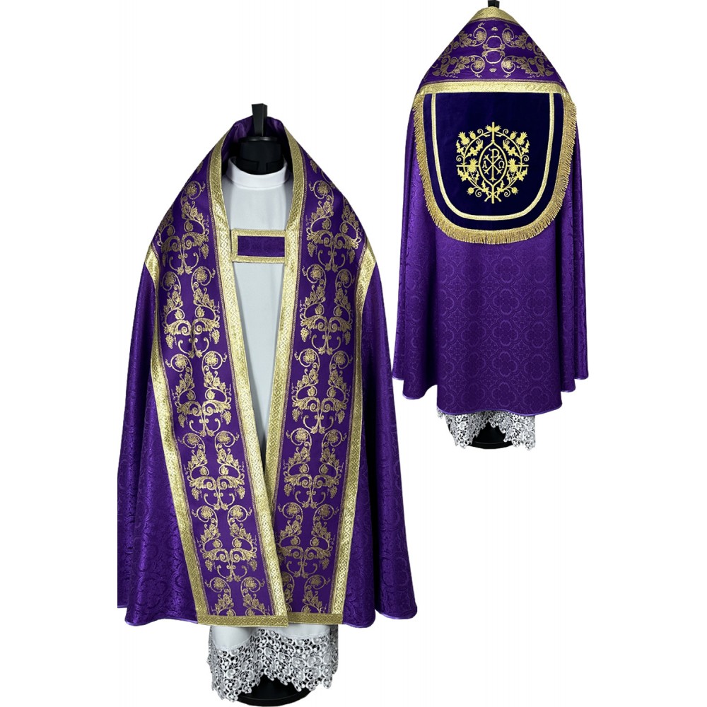 Kapa fioletowa wzór rzymski - tkanina żakard (9) - KAPY LITURGICZNE