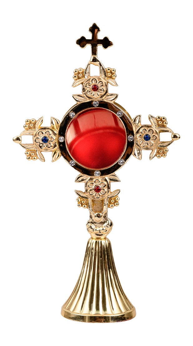 Relikwiarz pozłacany 25 cm - kamienie ozdobne (19) - RELIKWIARZE