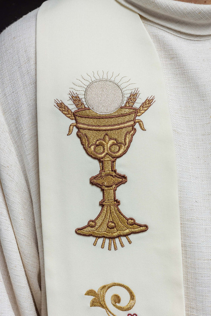 Stuła haftowana - Kielich + IHS (411) - EUCHARYSTYCZNE - zdjęcie 3