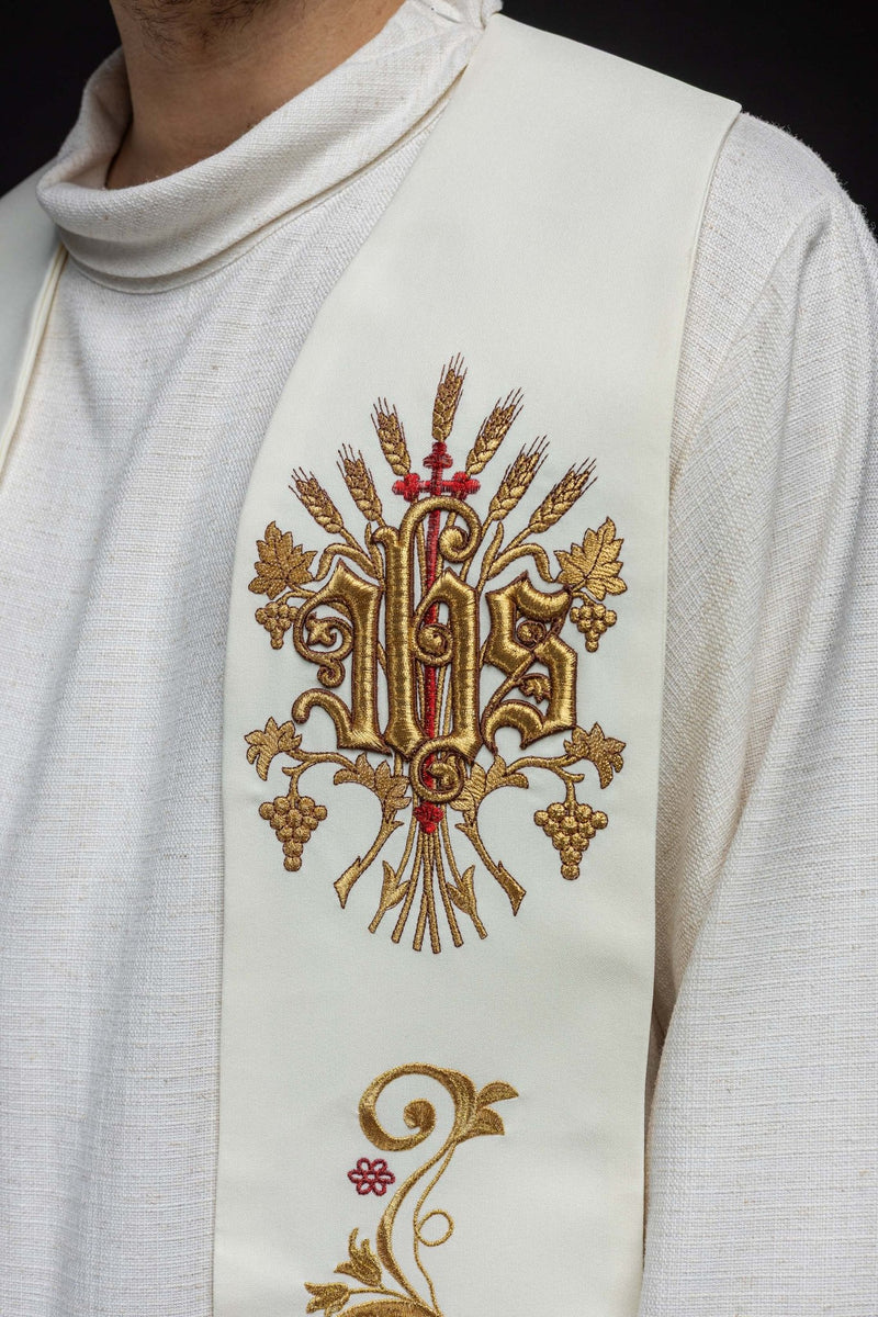 Stuła haftowana - Kielich + IHS (411) - EUCHARYSTYCZNE - zdjęcie 4