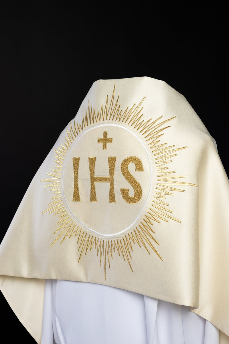Welon liturgiczny IHS - ecru satyna (35) - WELONY