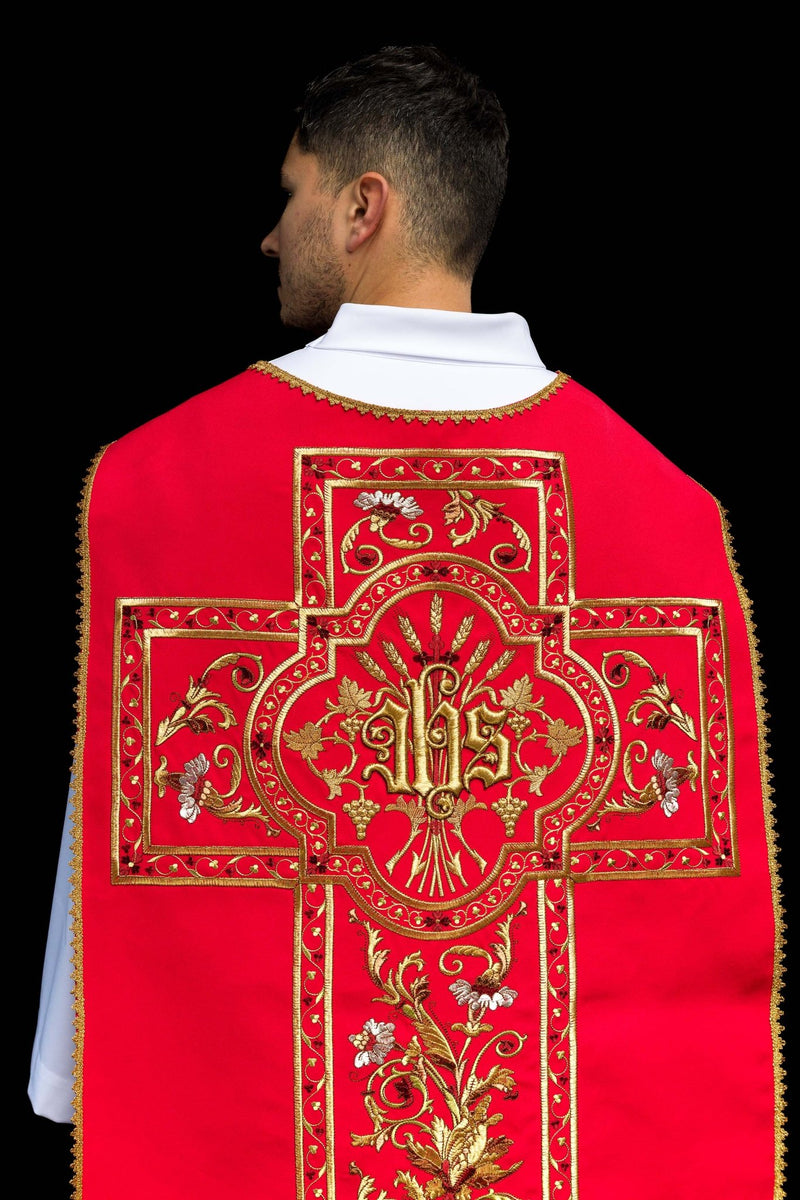 Ornat rzymski haftowany IHS - kolory liturgiczne (40) - Ornaty rzymskie - zdjęcie 6