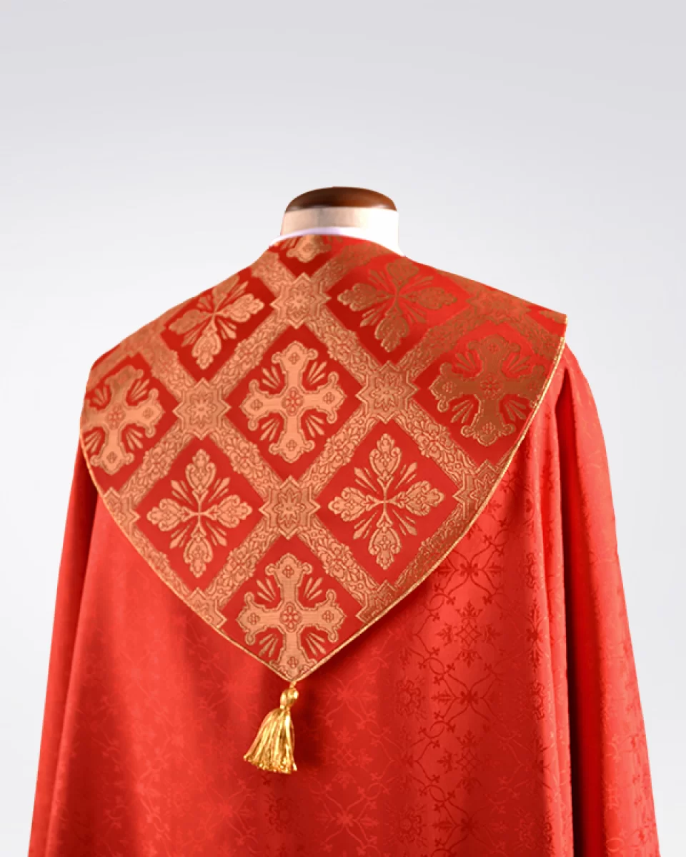 Kapa czerwona haftowana adamaszek (59) - KAPY LITURGICZNE - zdjęcie 3