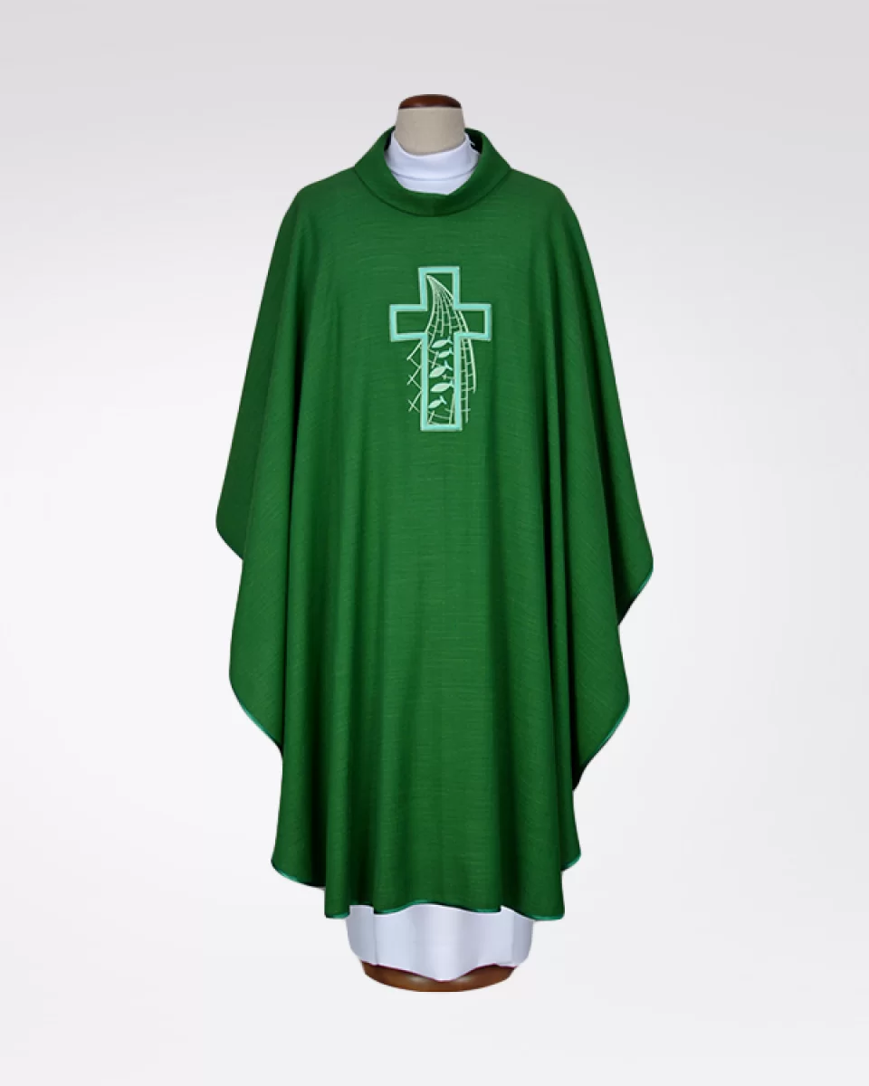 Ornat zielony haftowany - tkanina len (14) - Ornaty lniane