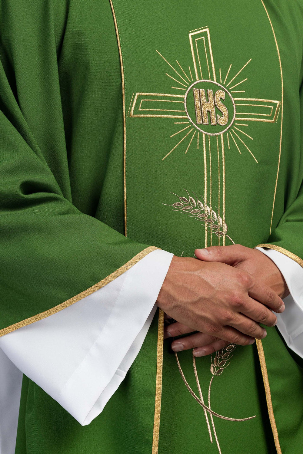 Ornat haftowany Krzyż z symbolem IHS - zielony (H14) - Ornaty zielone - zdjęcie 3