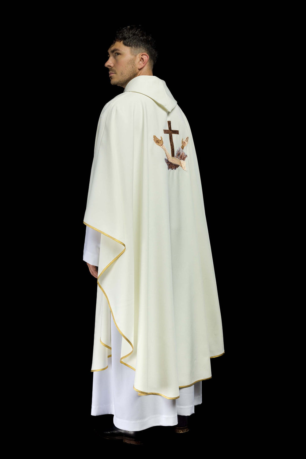 Ornat zdobiony franciszkańskim krzyżem TAU - ecru - Ornaty białe/ ecru - zdjęcie 6