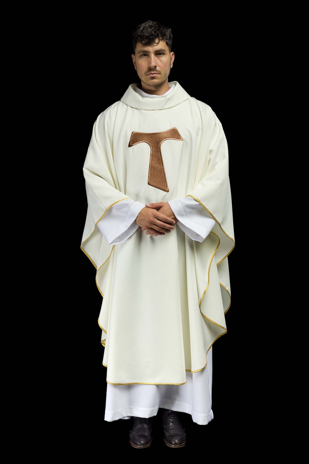 Ornat zdobiony franciszkańskim krzyżem TAU - ecru - Ornaty białe/ ecru - zdjęcie 7