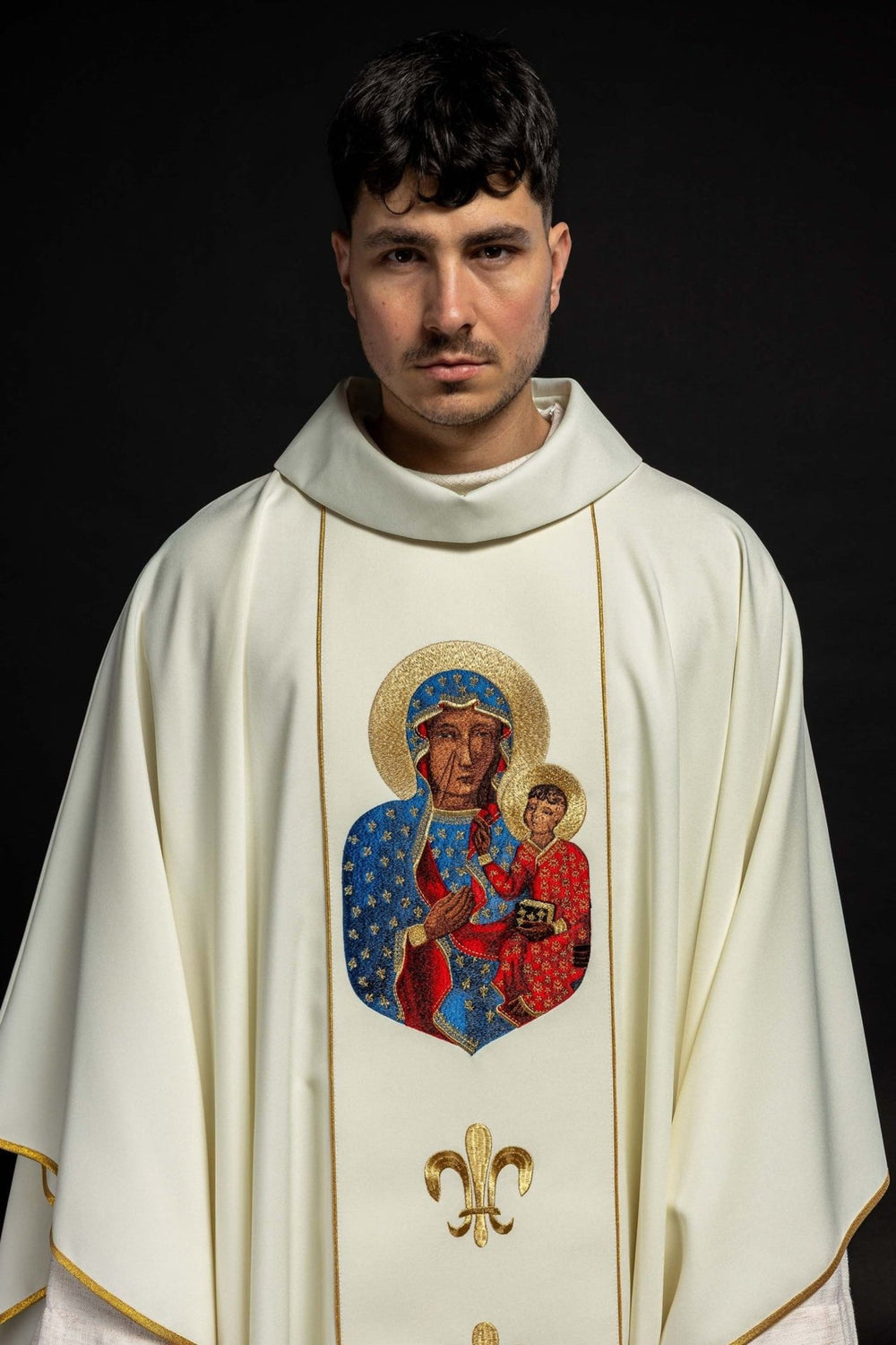 Ornat wizerunek Matka Boska Częstochowska - ecru (H45) - Ornaty Maryjne