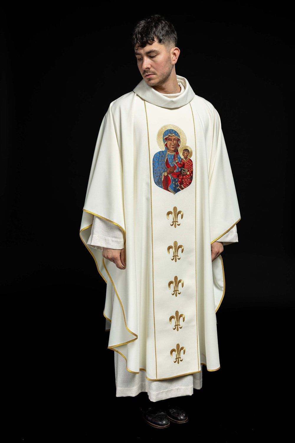 Ornat wizerunek Matka Boska Częstochowska - ecru (H45) - Ornaty Maryjne - zdjęcie 3