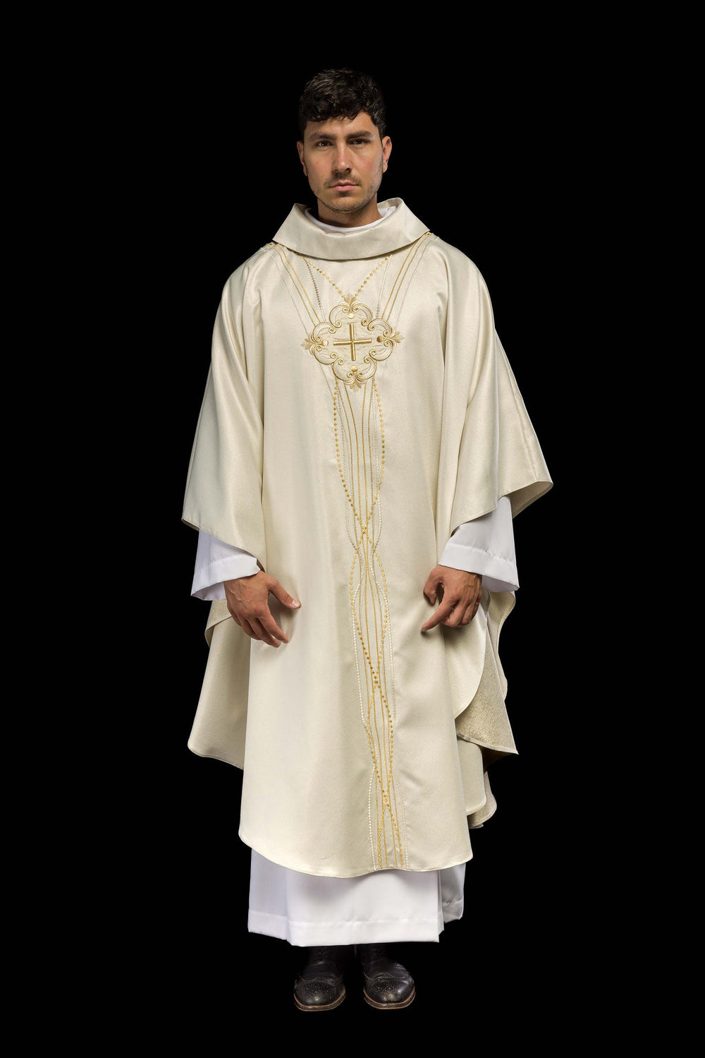 Ornat inspirowany różańcem - błyszcząca ecru tkanina (H66) - Ornaty białe/ ecru - zdjęcie 2