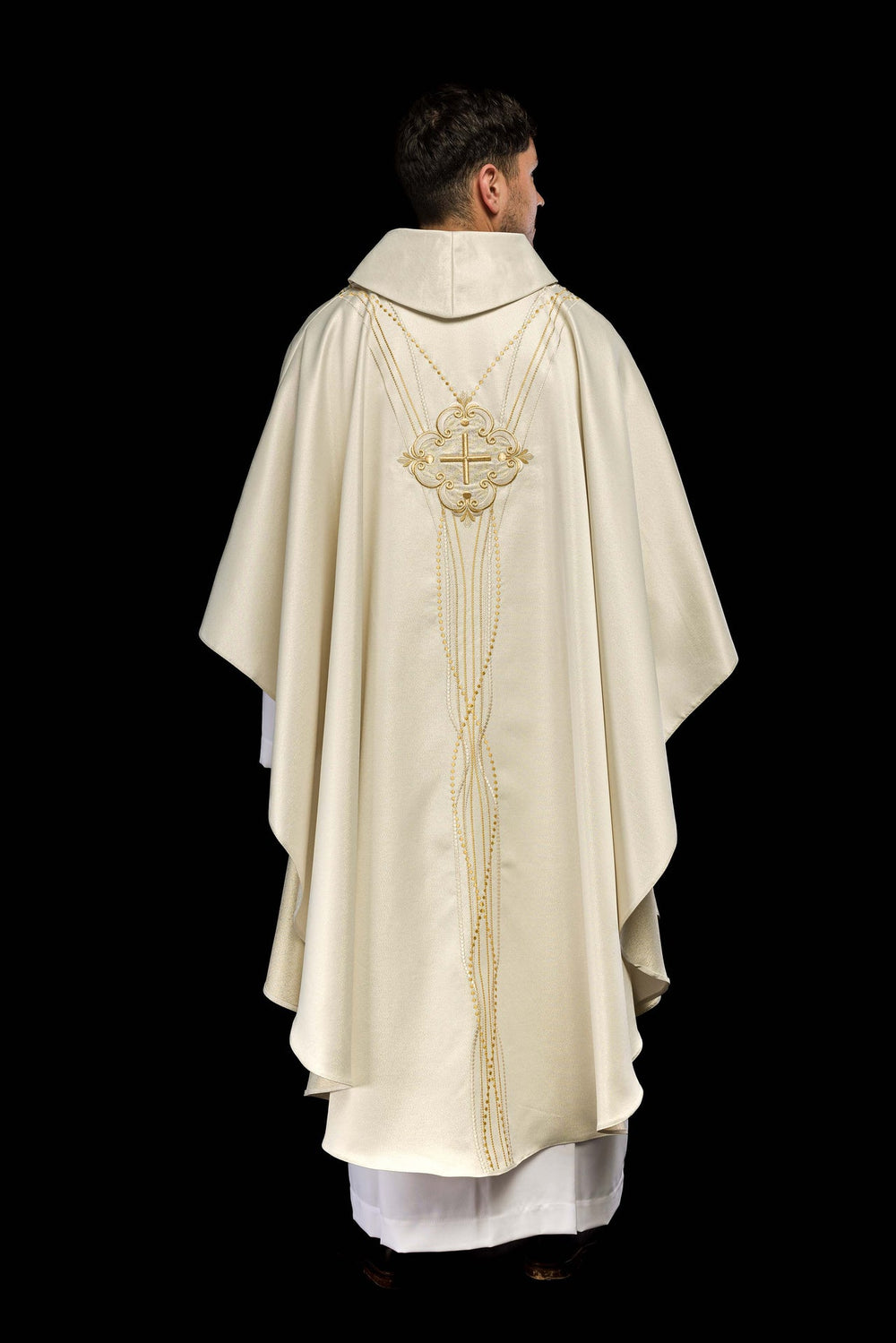 Ornat inspirowany różańcem - błyszcząca ecru tkanina (H66) - Ornaty białe/ ecru - zdjęcie 7