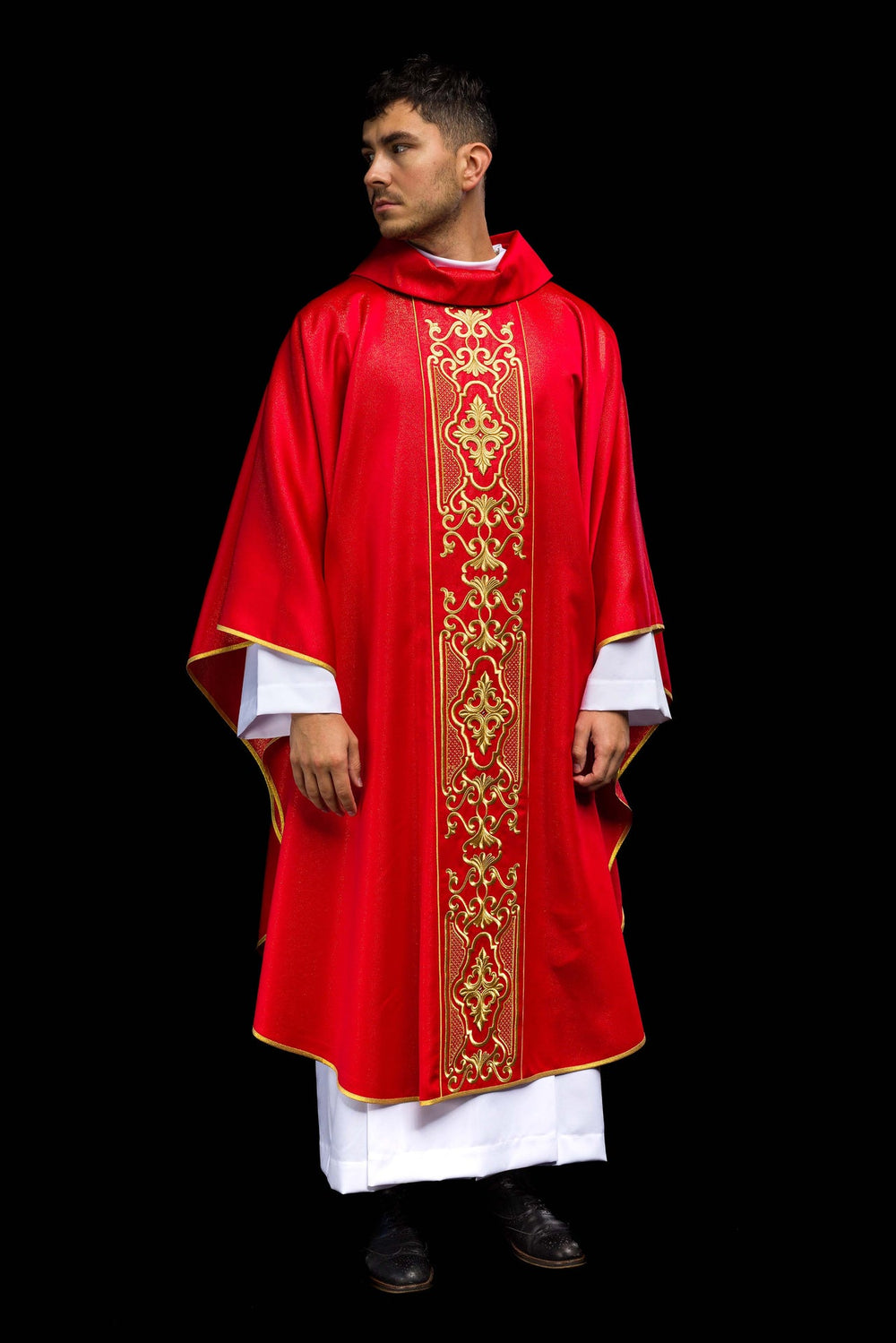 Ornat bogato haftowany, tkanina błyszcząca - czerwony (H79) - Ornaty czerwone - zdjęcie 6