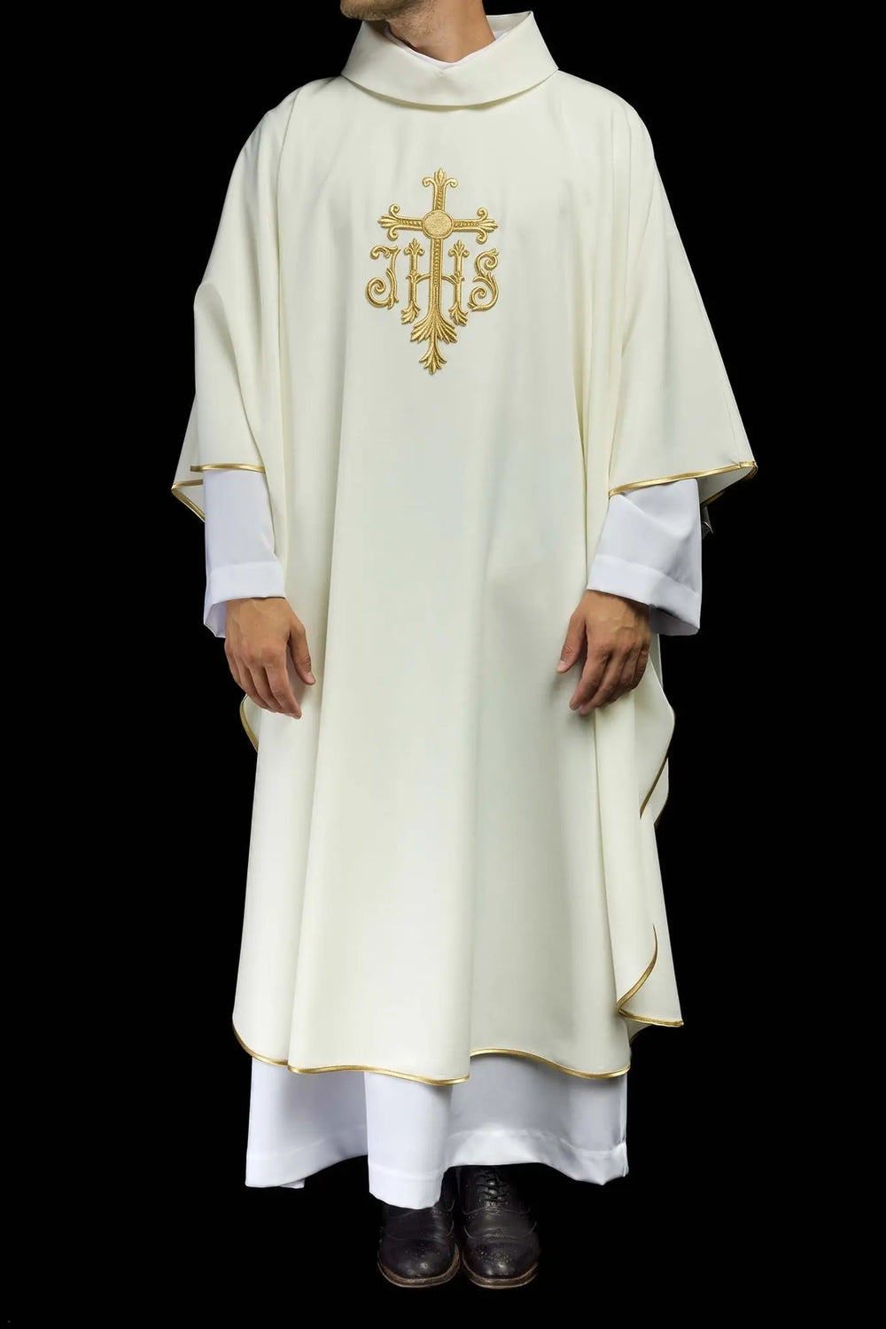 Ornat haftowany z symbolem IHS - ecru (H114) - Ornaty białe/ ecru - zdjęcie 3