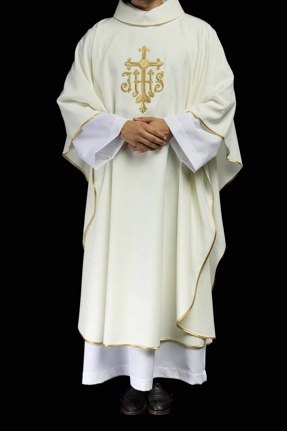 Ornat haftowany z symbolem IHS - ecru (H114) - Ornaty białe/ ecru