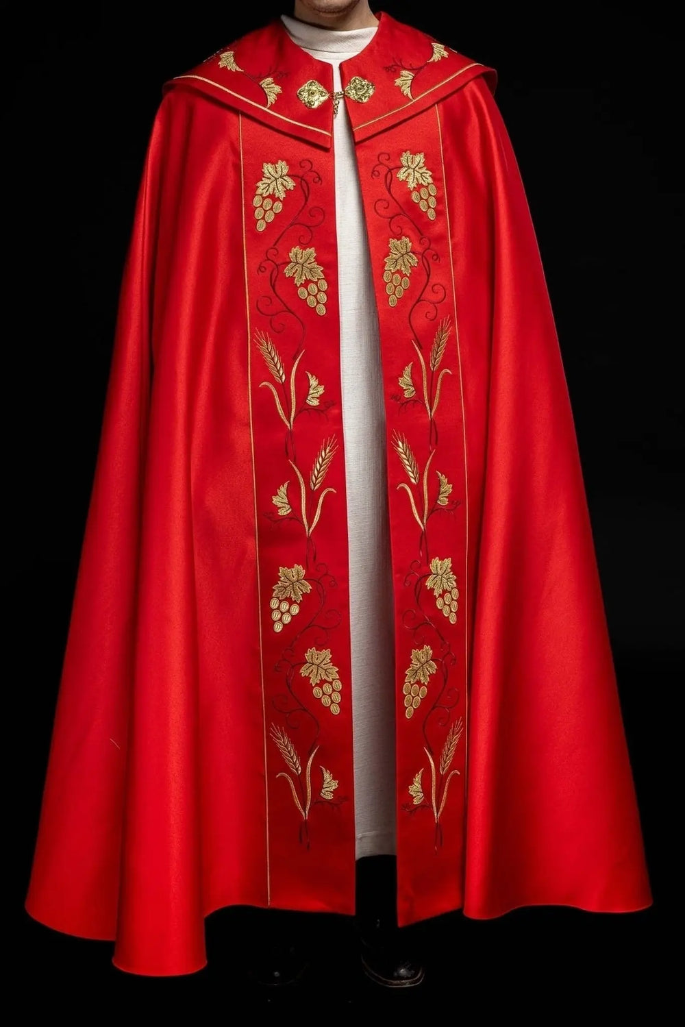 Kapa haftowana, IHS + winogrona - czerwona (5H) - KAPY LITURGICZNE - zdjęcie 5