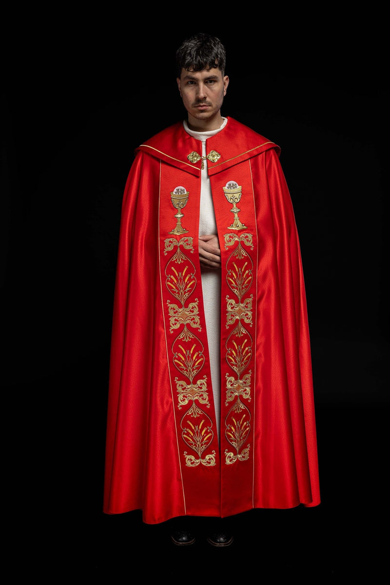 Kapa haftowana, IHS + kielich - czerwona (9H) - KAPY LITURGICZNE - zdjęcie 2