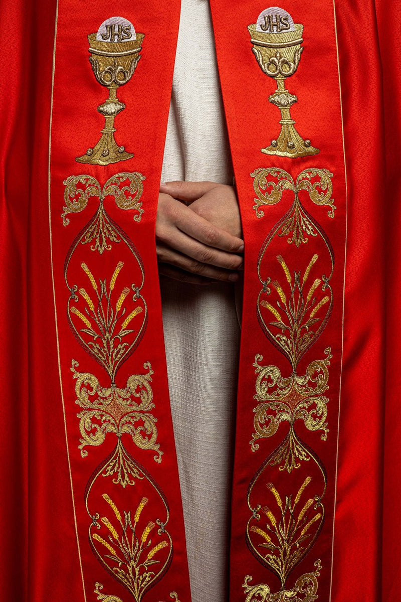 Kapa haftowana, IHS + kielich - czerwona (9H) - KAPY LITURGICZNE - zdjęcie 4