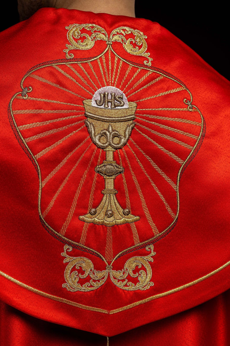 Kapa haftowana, IHS + kielich - czerwona (9H) - KAPY LITURGICZNE - zdjęcie 5